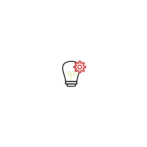 Light bulb icon with a gear and dollar sign on a white background