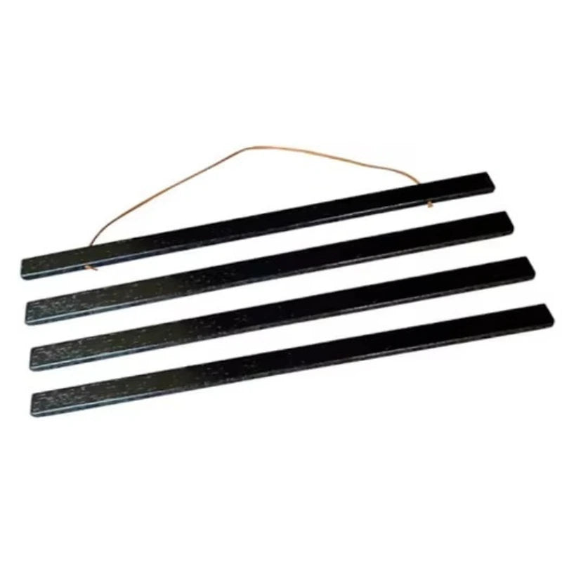 Set of four black metal strips on a white background