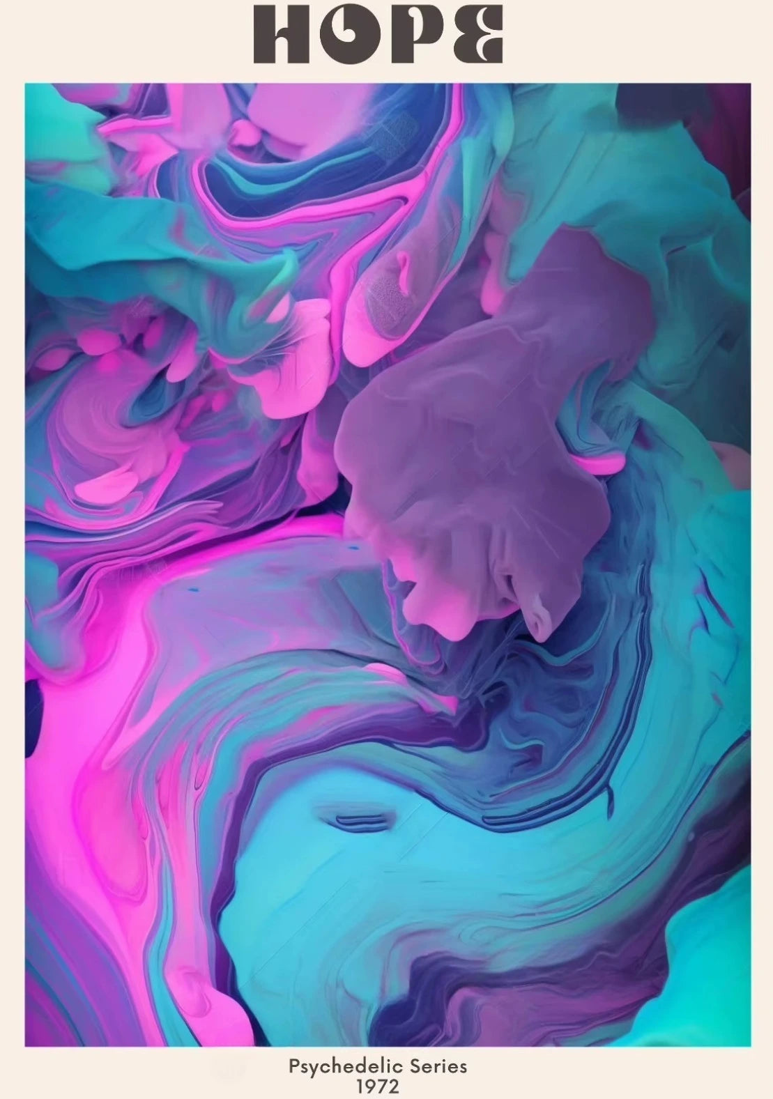 Abstract colorful design with swirling patterns and the word 'HOPE' at the top.