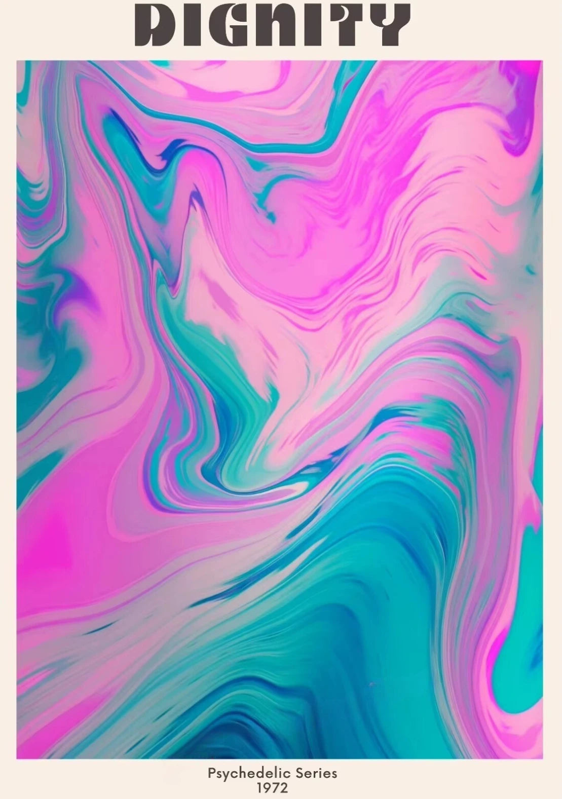 Colorful psychedelic design with the word 'DIGNITY' at the top