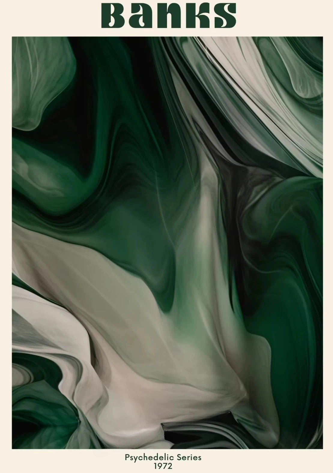 Abstract art with swirling green and white patterns and 'Banks' text at the top.