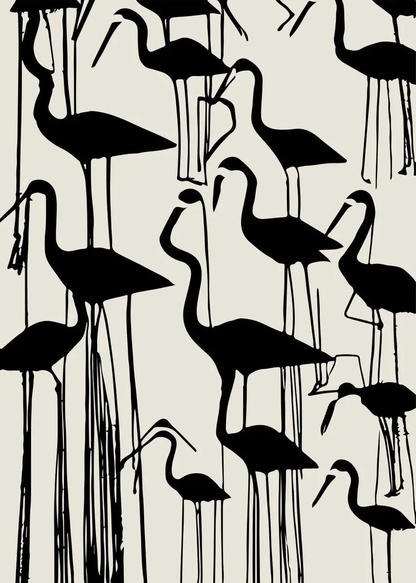 Pattern of black birds on a beige background