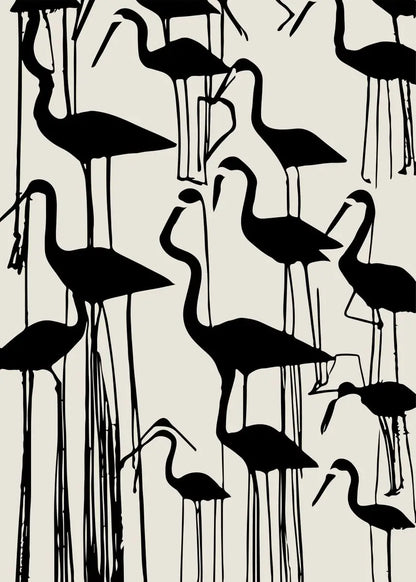 Pattern of black birds on a beige background