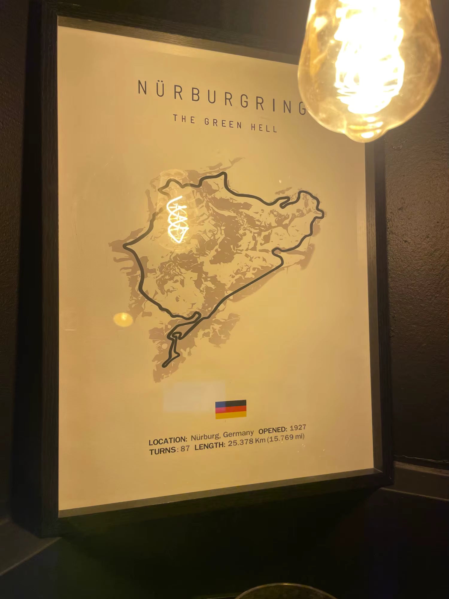 Framed map of Nürburgring with lighting effects