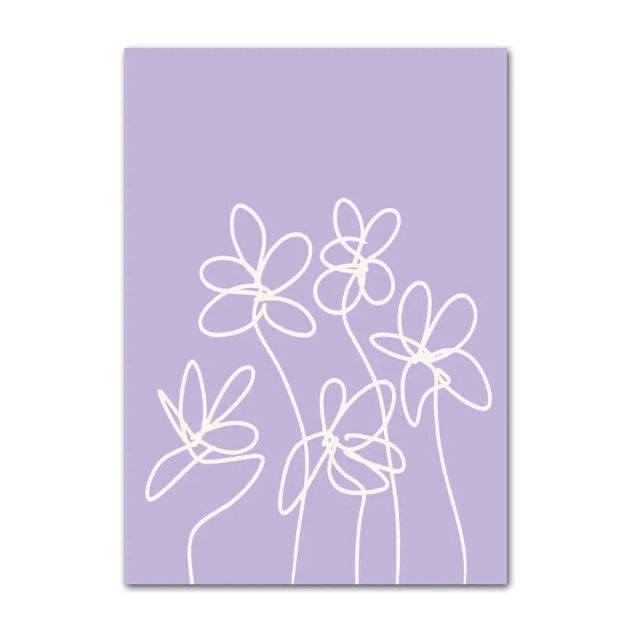 White floral line art on a purple background