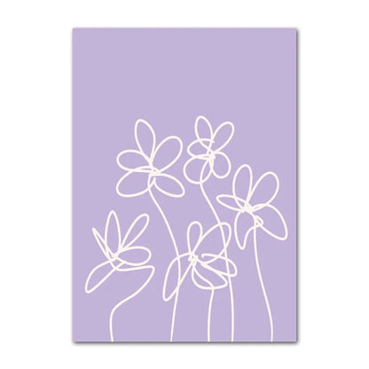 White floral line art on a purple background
