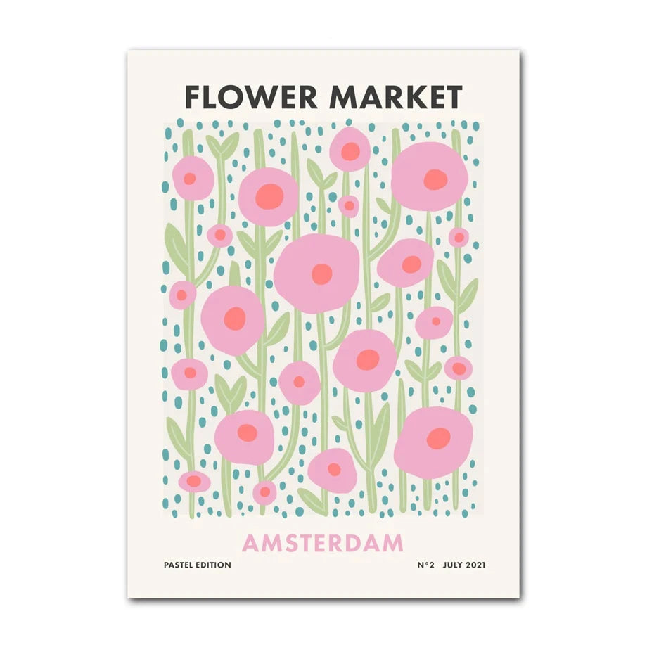 Flower Market magazine cover with pink flowers and text on a white background