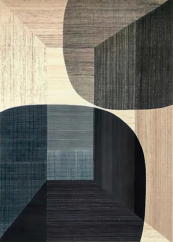 Abstract geometric design with varying textures and colors on a textured background