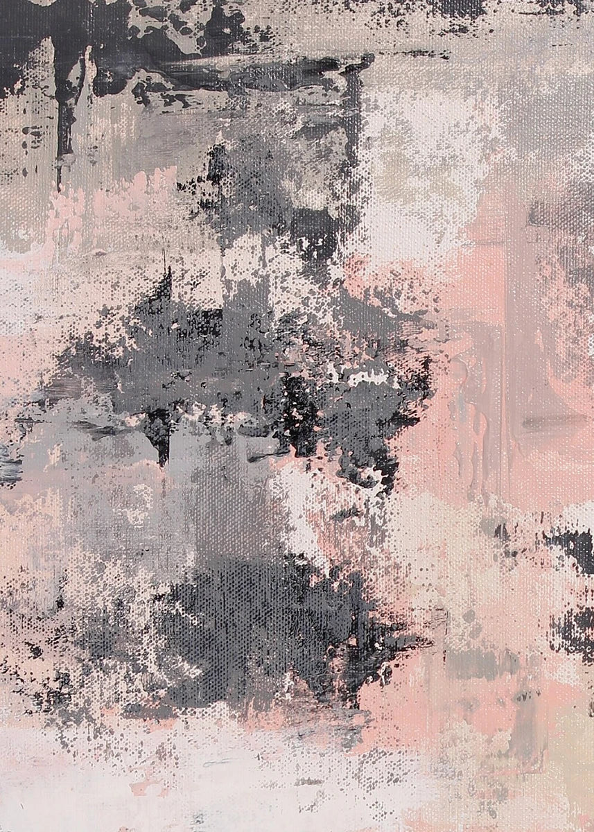 Abstract art with black, gray, and pink colors on a textured background
