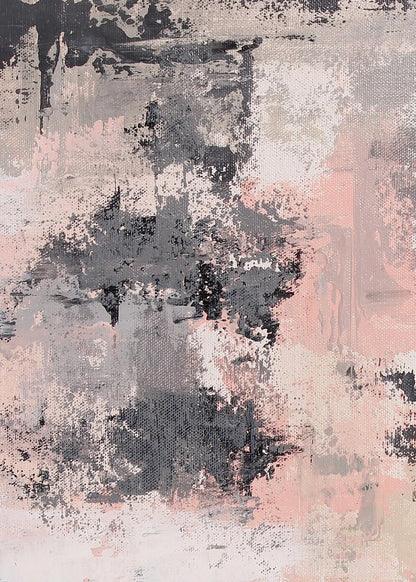 Abstract art with black, gray, and pink colors on a textured background