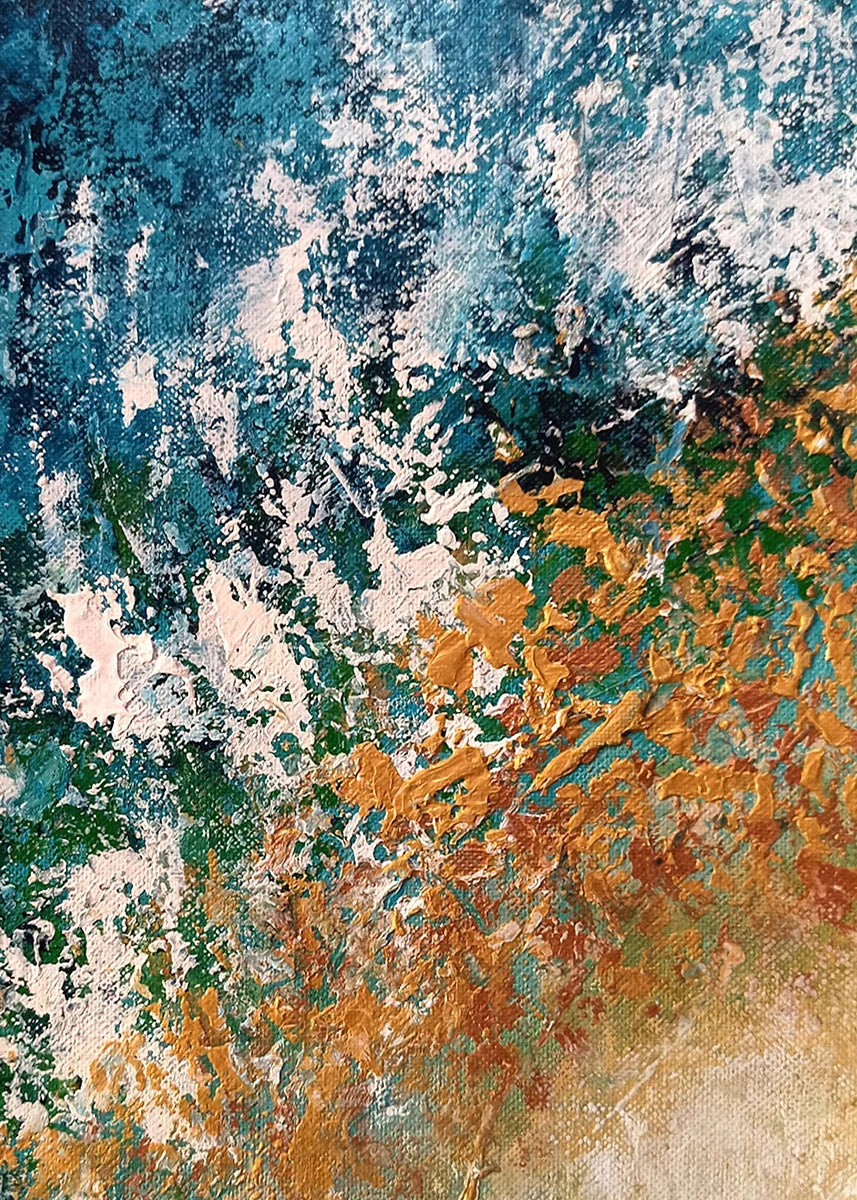 Abstract art with blue, green, and orange colors