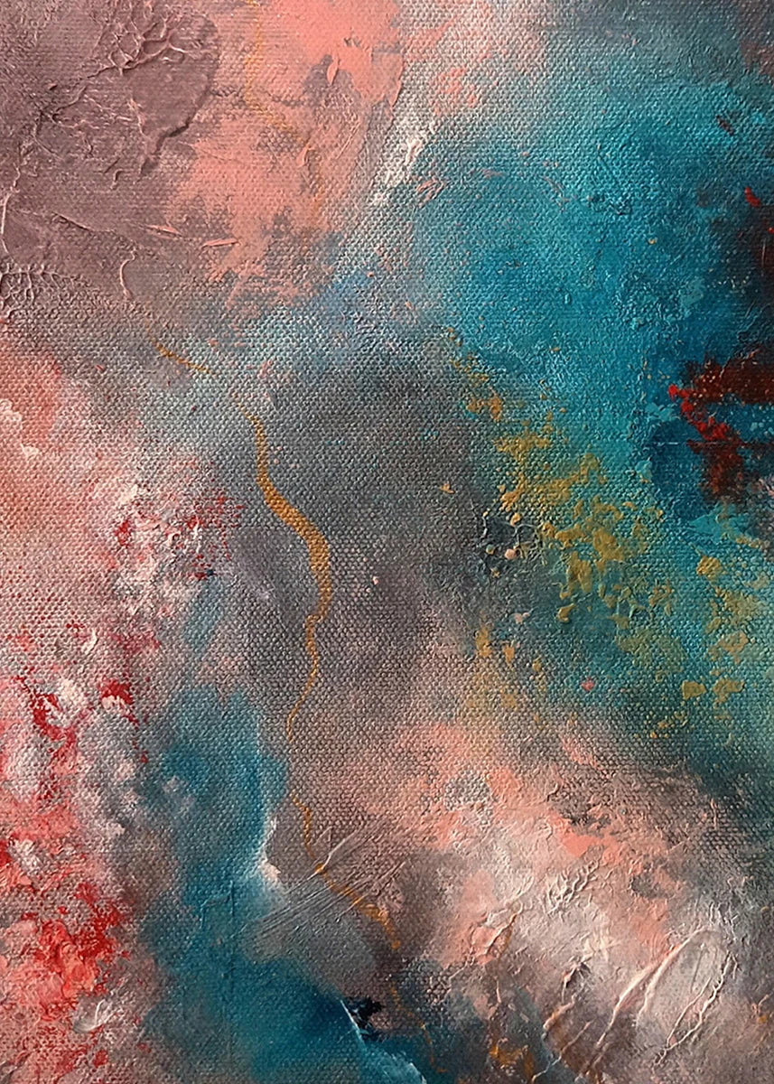 Abstract art with a textured surface featuring a mix of colors.