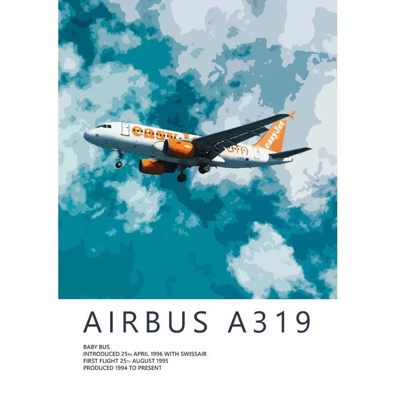 Airbus A319 airplane flying in the sky with a colorful cloud pattern