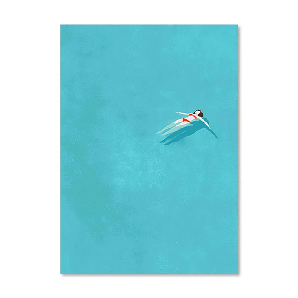 Illustration of a swimmer in the water on a turquoise background