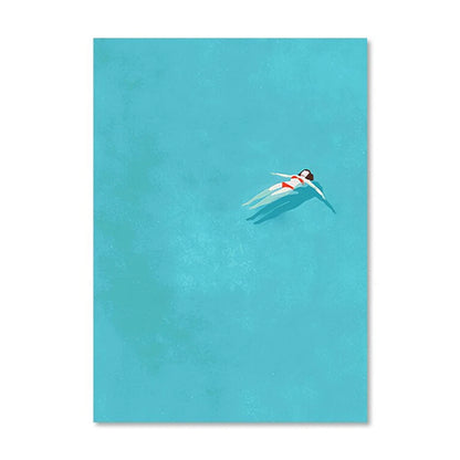 Illustration of a swimmer in the water on a turquoise background