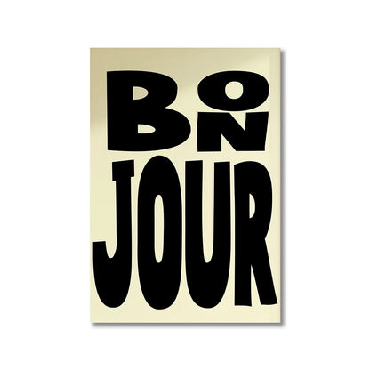 Poster with 'Bonjour' text on a beige background