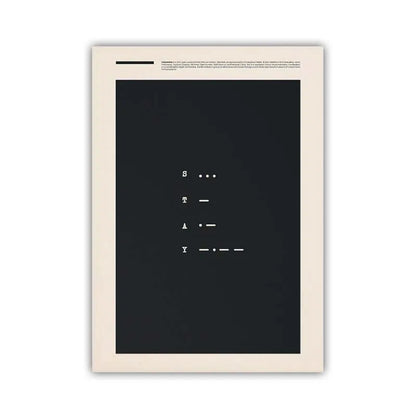 Framed poster with a black background and white text on a white background