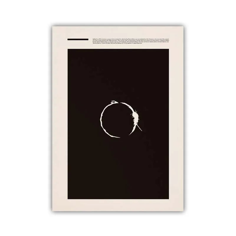 Framed minimalist art print with a black background and white abstract design.
