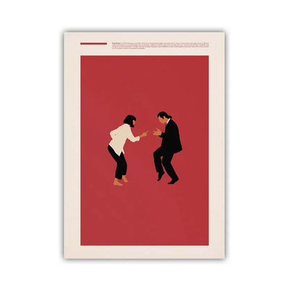 Framed artwork of two people shaking hands on a red background