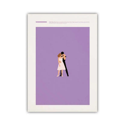 Framed artwork of a couple embracing on a purple background