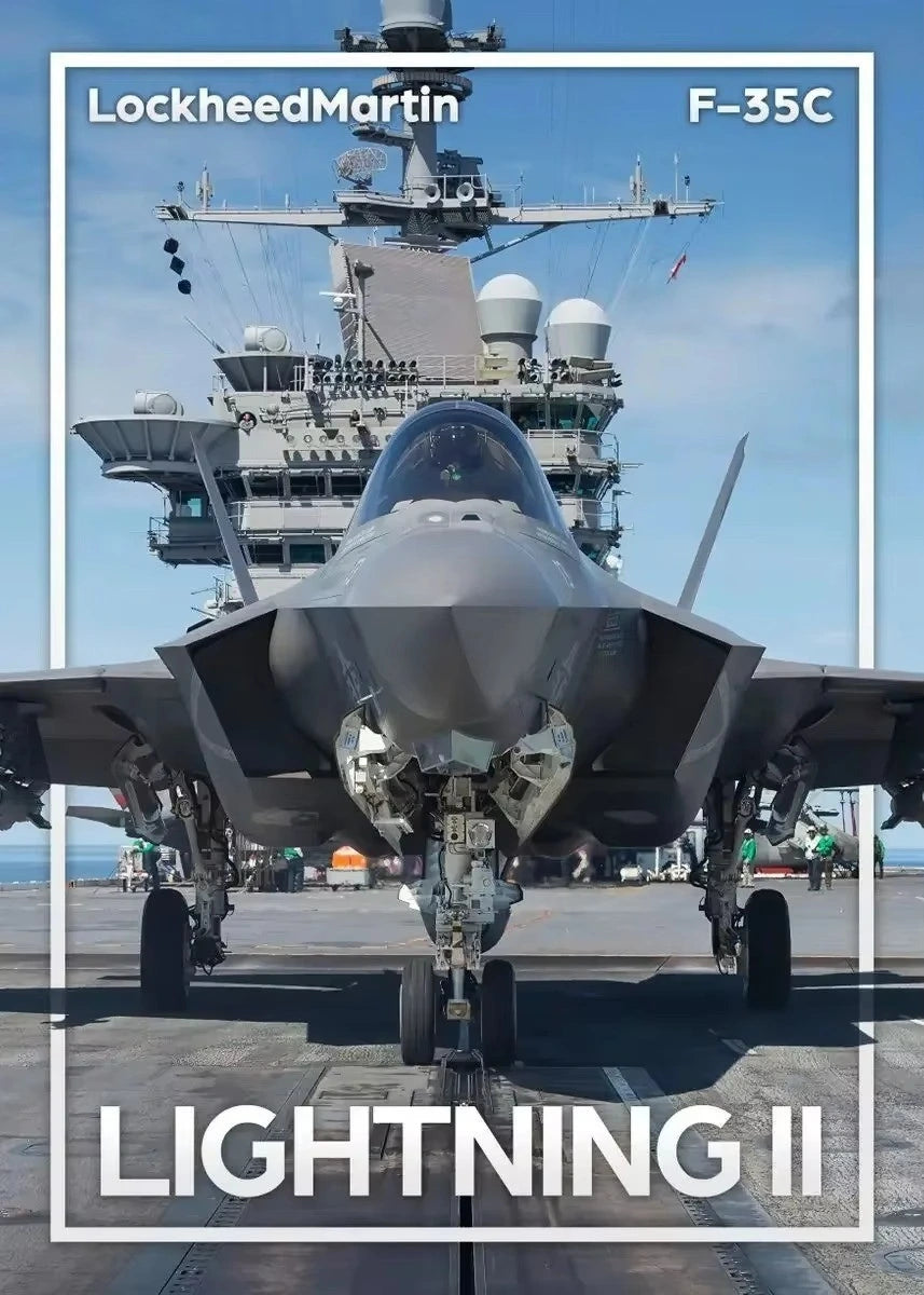 Lockheed Martin F-35C Lightning II fighter jet on an aircraft carrier deck.