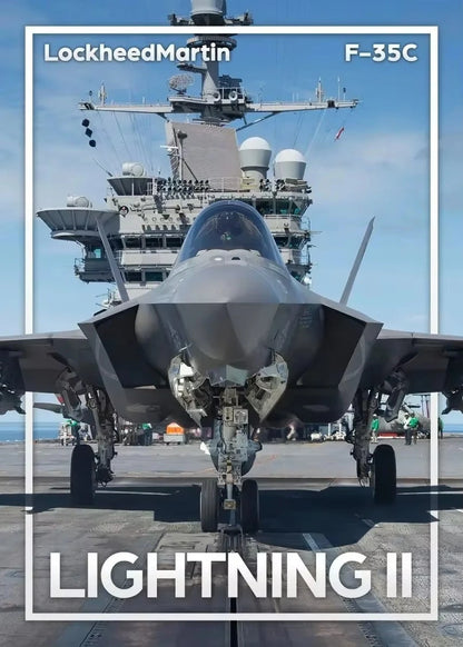 Lockheed Martin F-35C Lightning II fighter jet on an aircraft carrier deck.