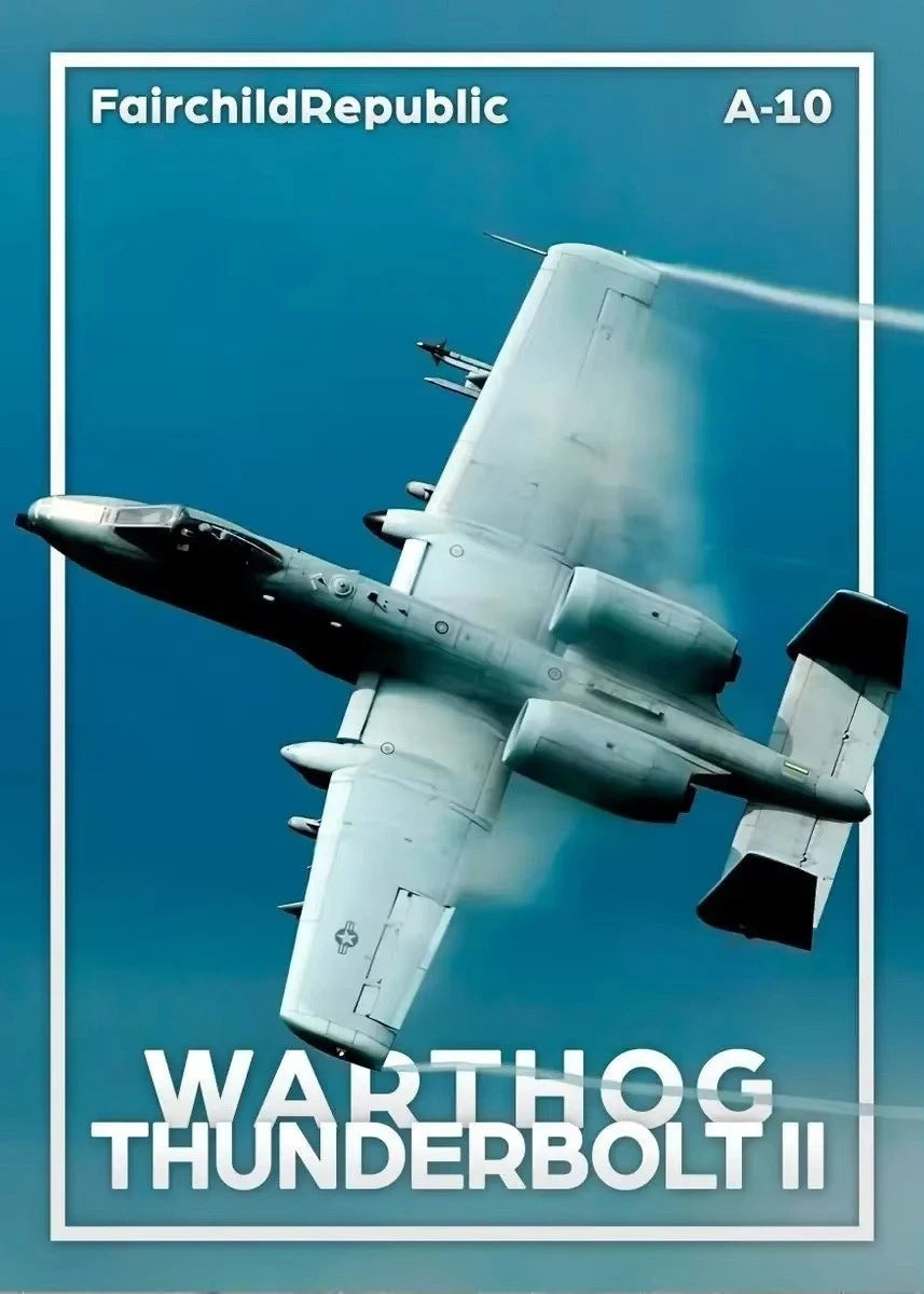 Fairchild Republic A-10 Warthog Thunderbolt II aircraft against a blue sky.