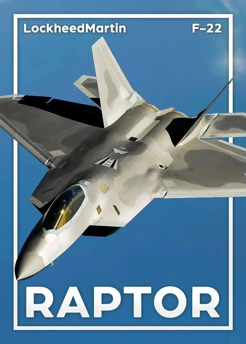 Lockheed Martin F-22 Raptor aircraft on a blue background