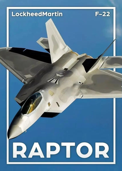 Lockheed Martin F-22 Raptor aircraft on a blue background