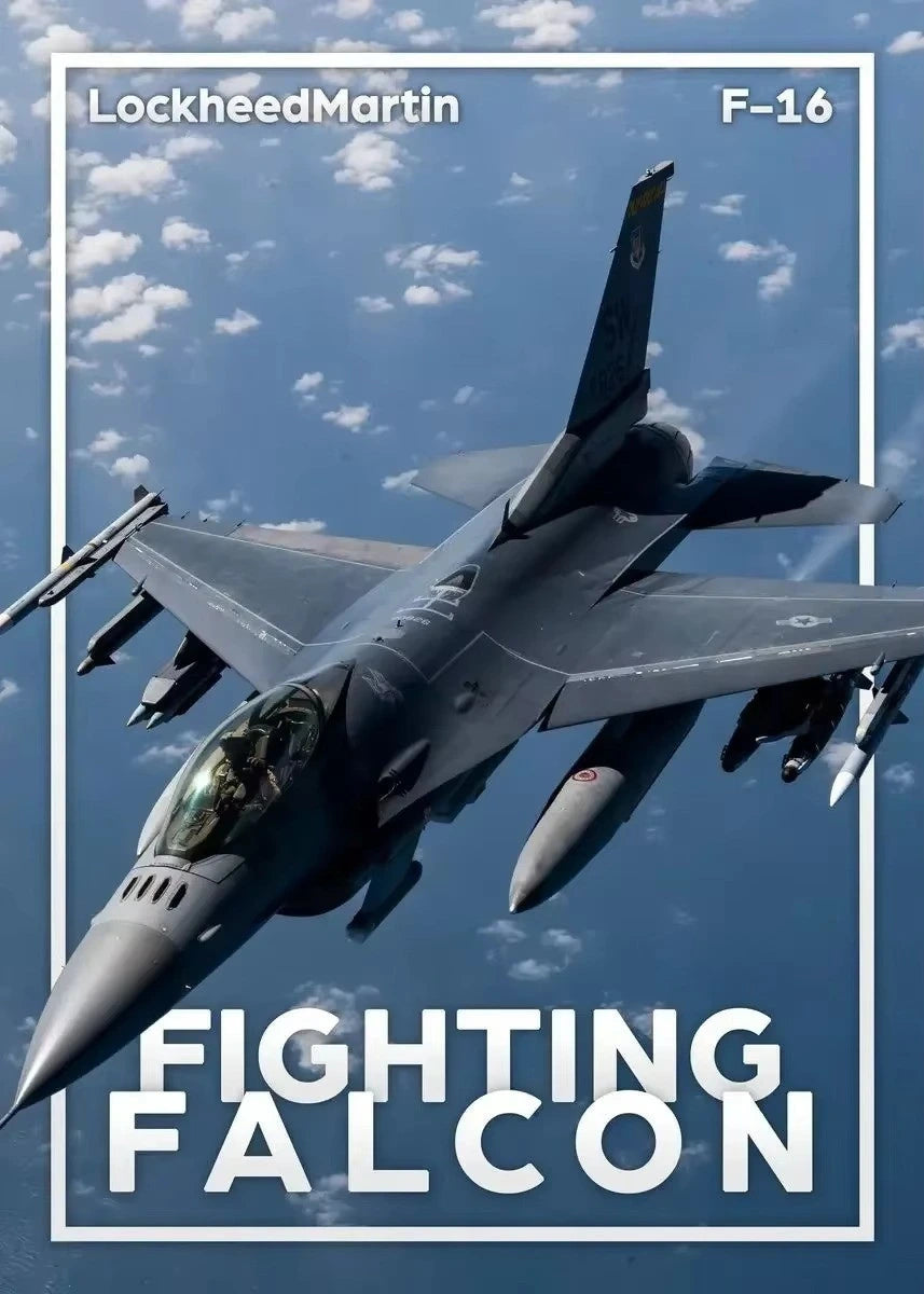 Lockheed Martin F-16 fighter jet flying against a blue sky with clouds.