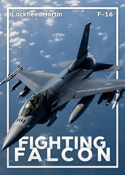 Lockheed Martin F-16 fighter jet flying against a blue sky with clouds.