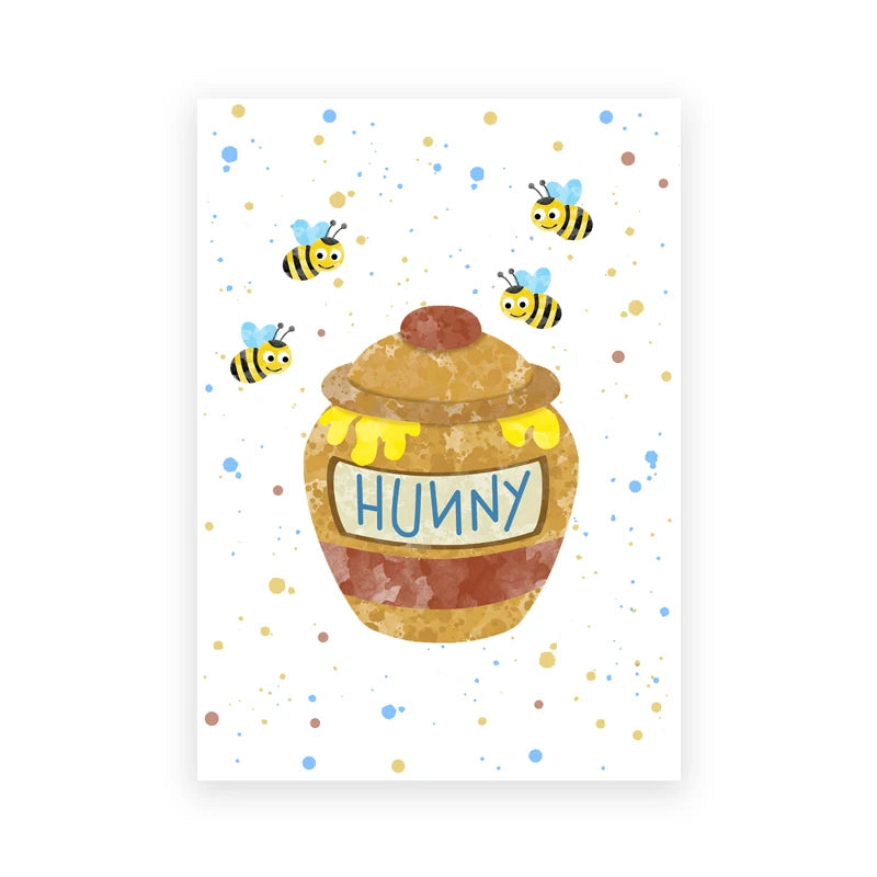 Illustration of a honey jar with bees and 'HUNNY' text on a white background
