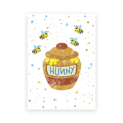 Illustration of a honey jar with bees and 'HUNNY' text on a white background