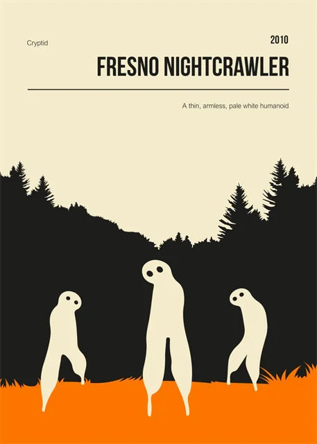Illustration of three humanoid figures in a forest with 'Fresno Nightcrawler' text.