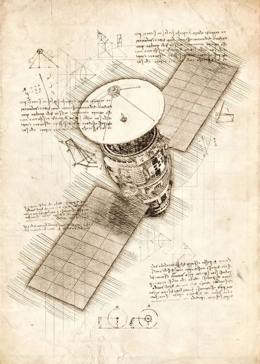 Technical drawing of a cylindrical object with grid lines and annotations on a textured paper background