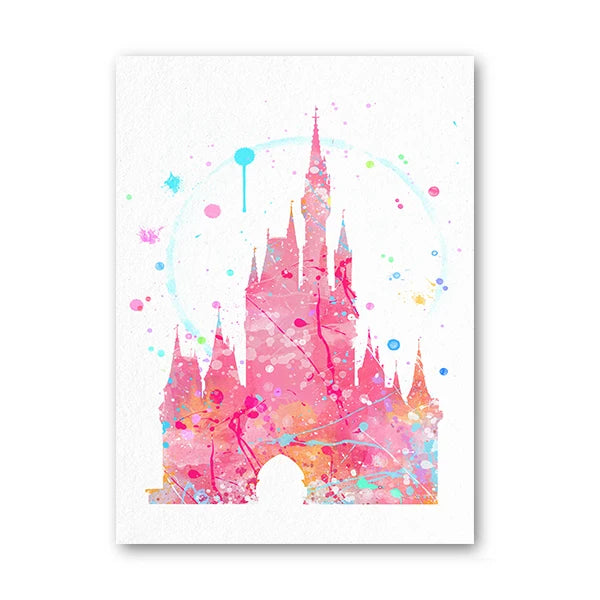 Colorful watercolor castle illustration on a white background