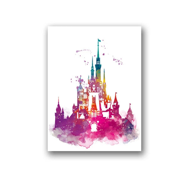 Colorful watercolor castle illustration on a white background
