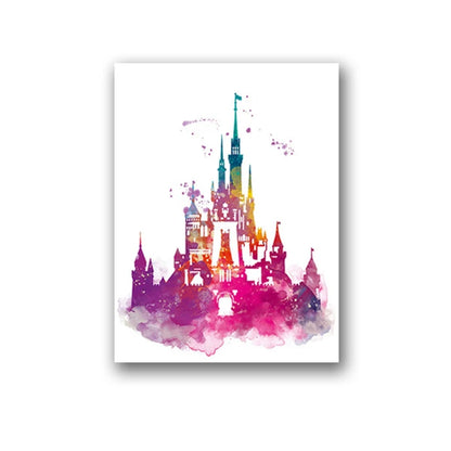 Colorful watercolor castle illustration on a white background
