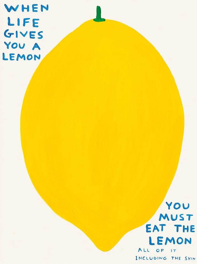 Yellow lemon with text on a white background