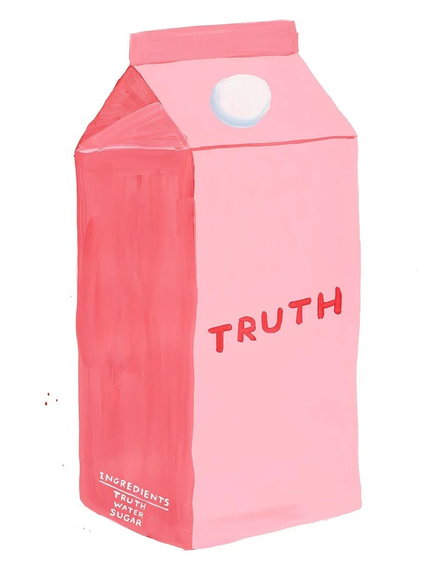 Pink milk carton-shaped container with 'TRUTH' text on a white background