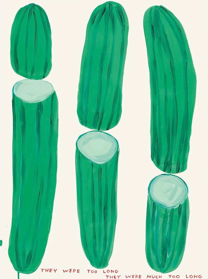 Abstract art piece with green shapes on a white background