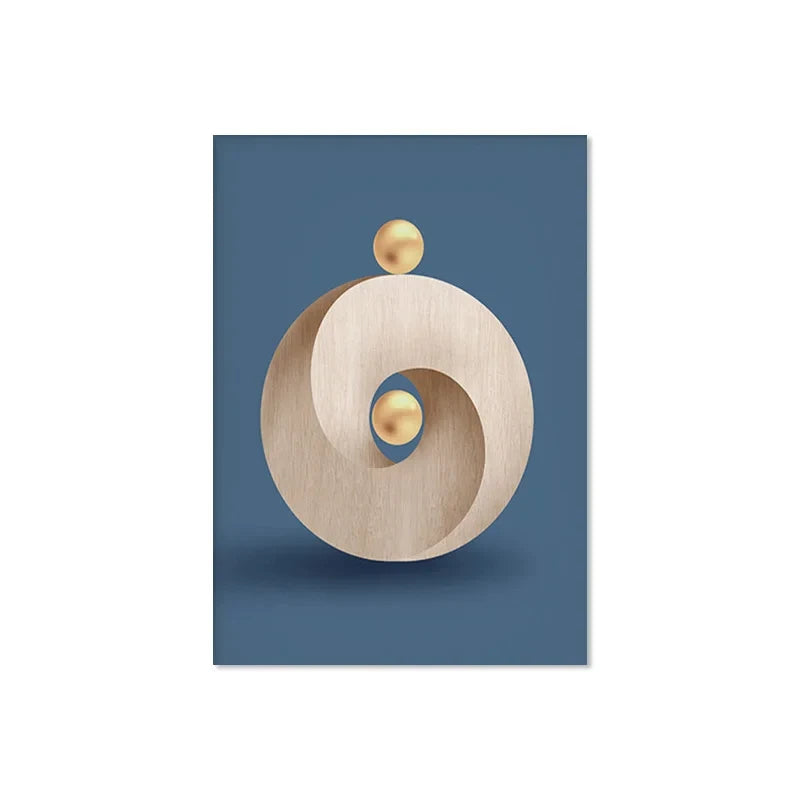 Decorative wall art with a wooden spiral design on a blue background