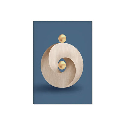 Decorative wall art with a wooden spiral design on a blue background