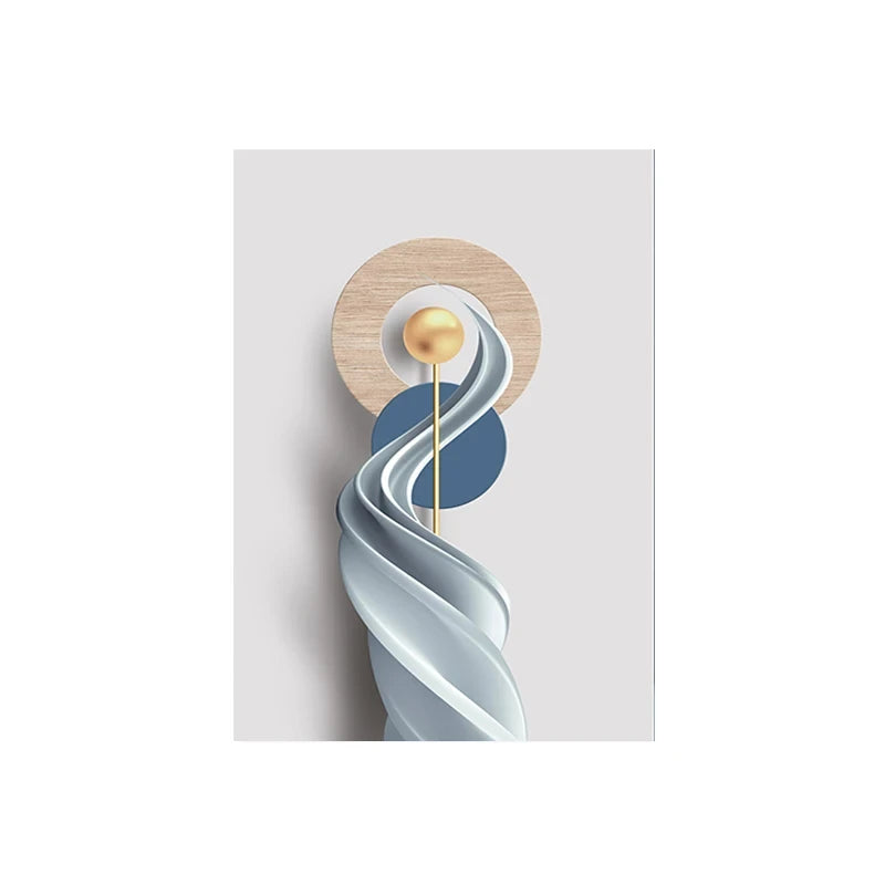 Abstract design with wavy lines and circular elements on a light gray background