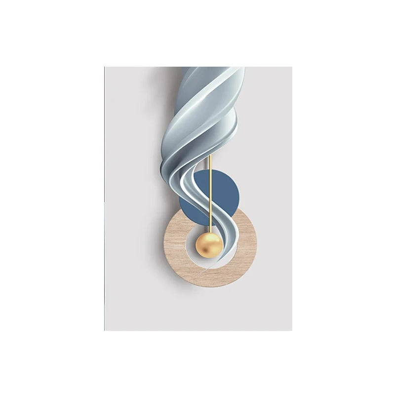 Abstract art piece with wavy lines and geometric shapes on a light gray background