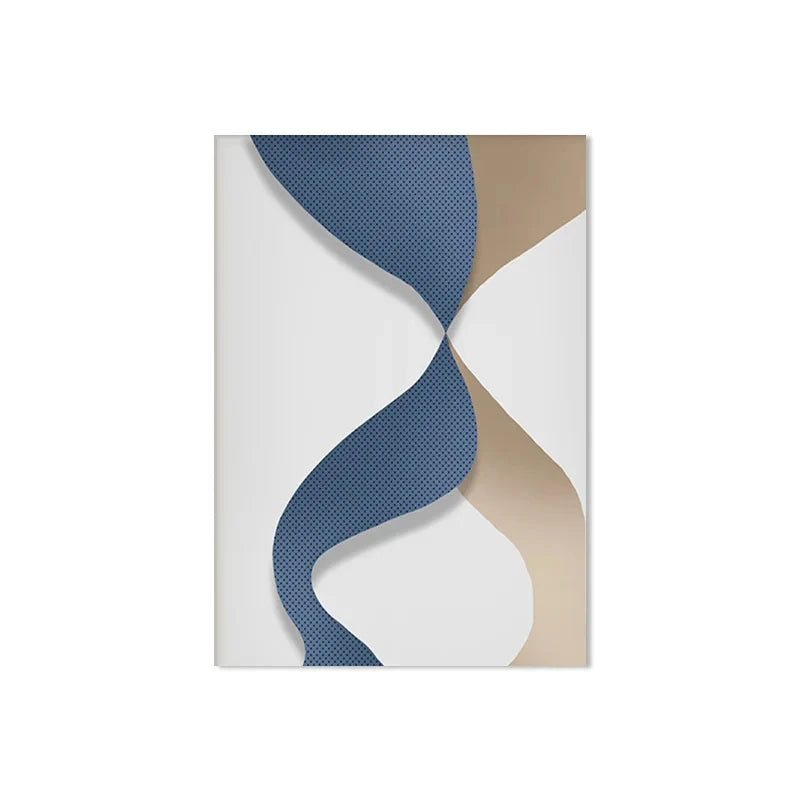 Decorative wall panel with wavy blue and beige design on a white background