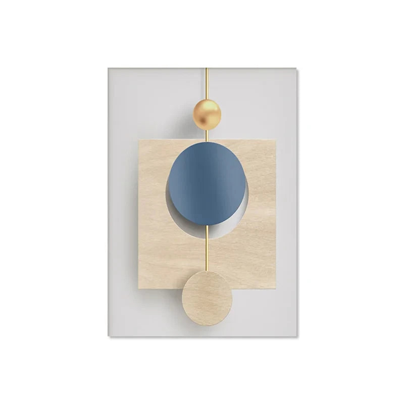 Decorative wall art with geometric shapes on a white background