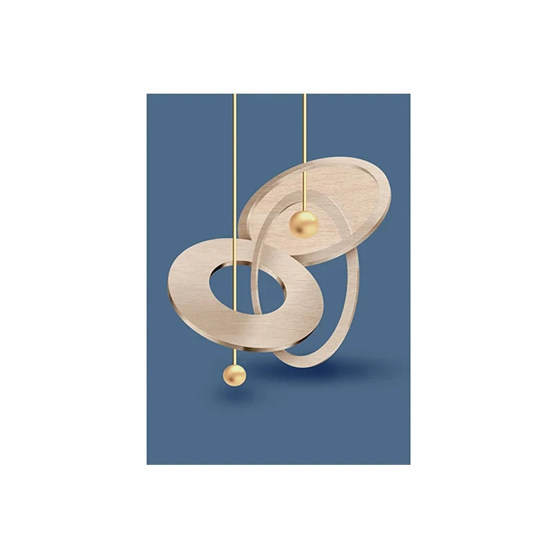 Modern pendant light with circular design on a blue background