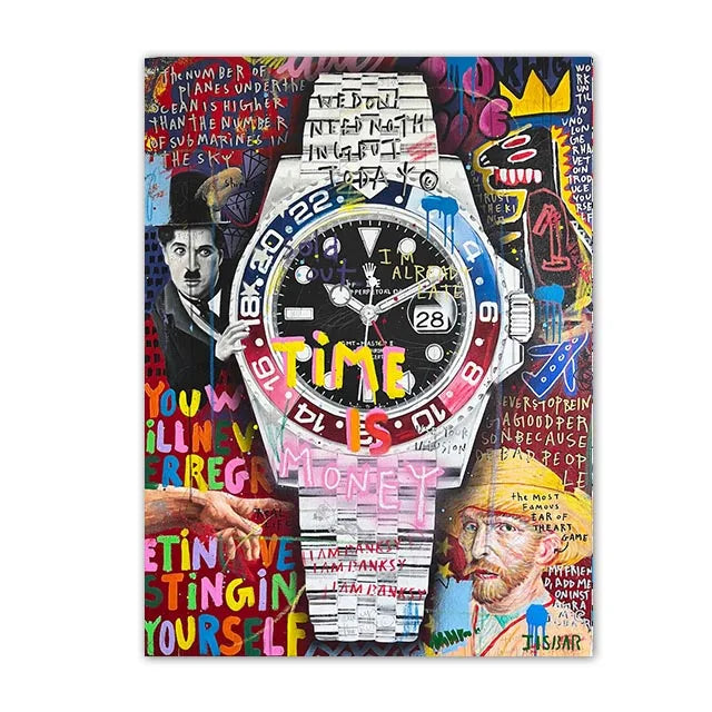 Colorful watch with artistic design on a white background
