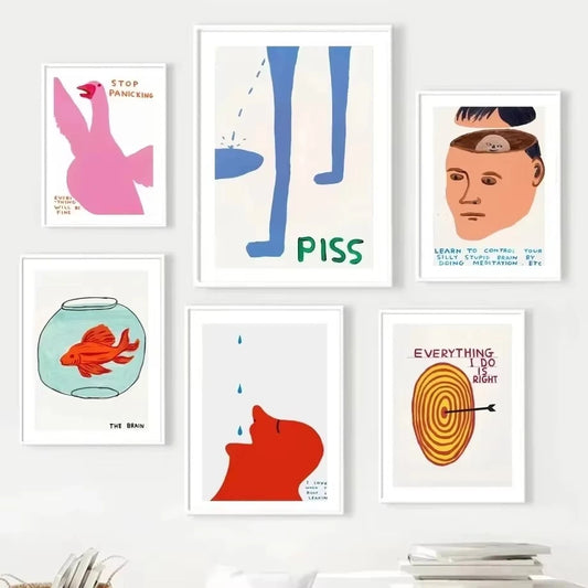 Set of six framed artworks on a white wall Canvas & Curio